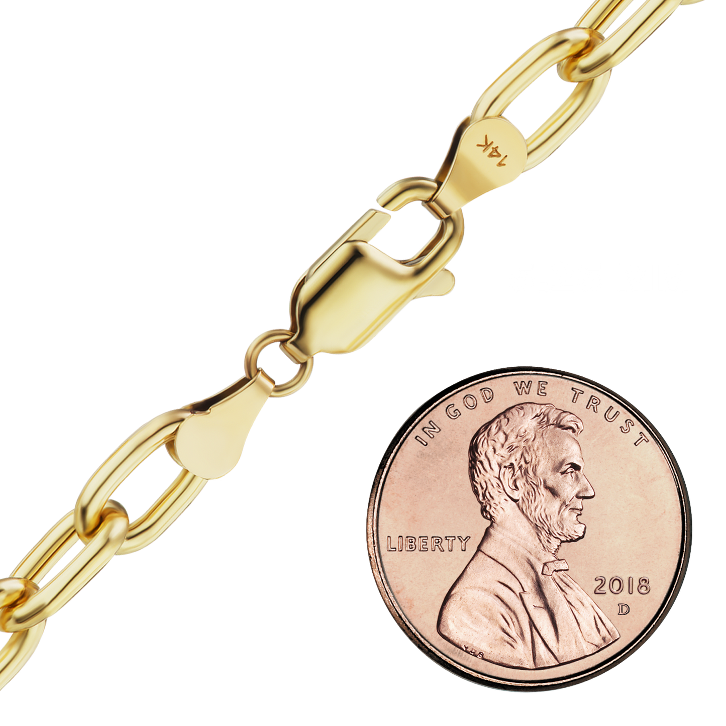 Längliches, halbmassives Kabel-Fußkettchen aus 14-karätigem Gelbgold