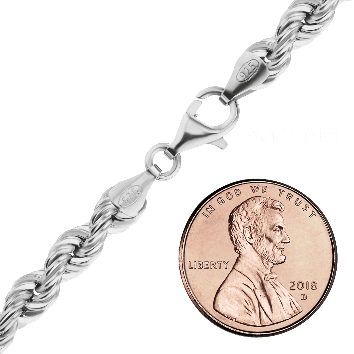 Handgefertigte Halskette aus massivem Seil aus Sterlingsilber