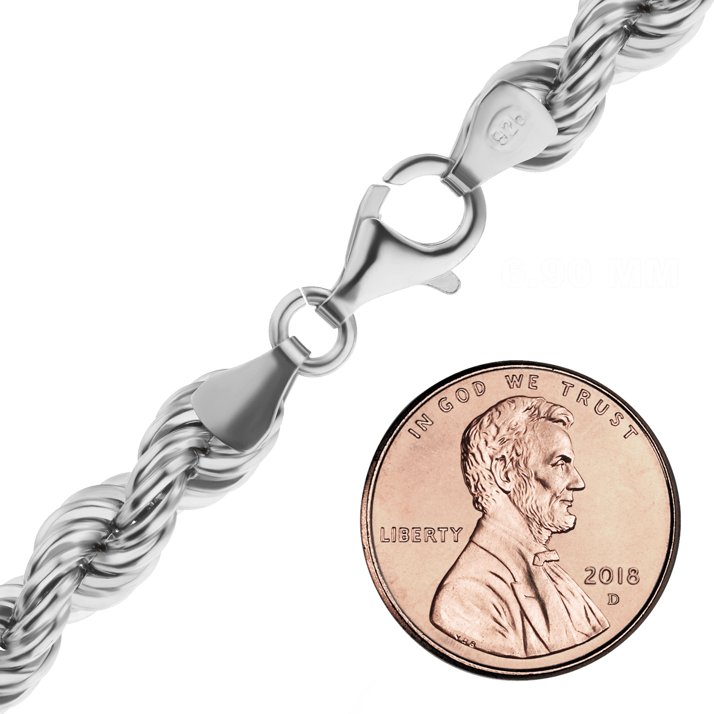 Handgefertigte Halskette aus massivem Seil aus Sterlingsilber