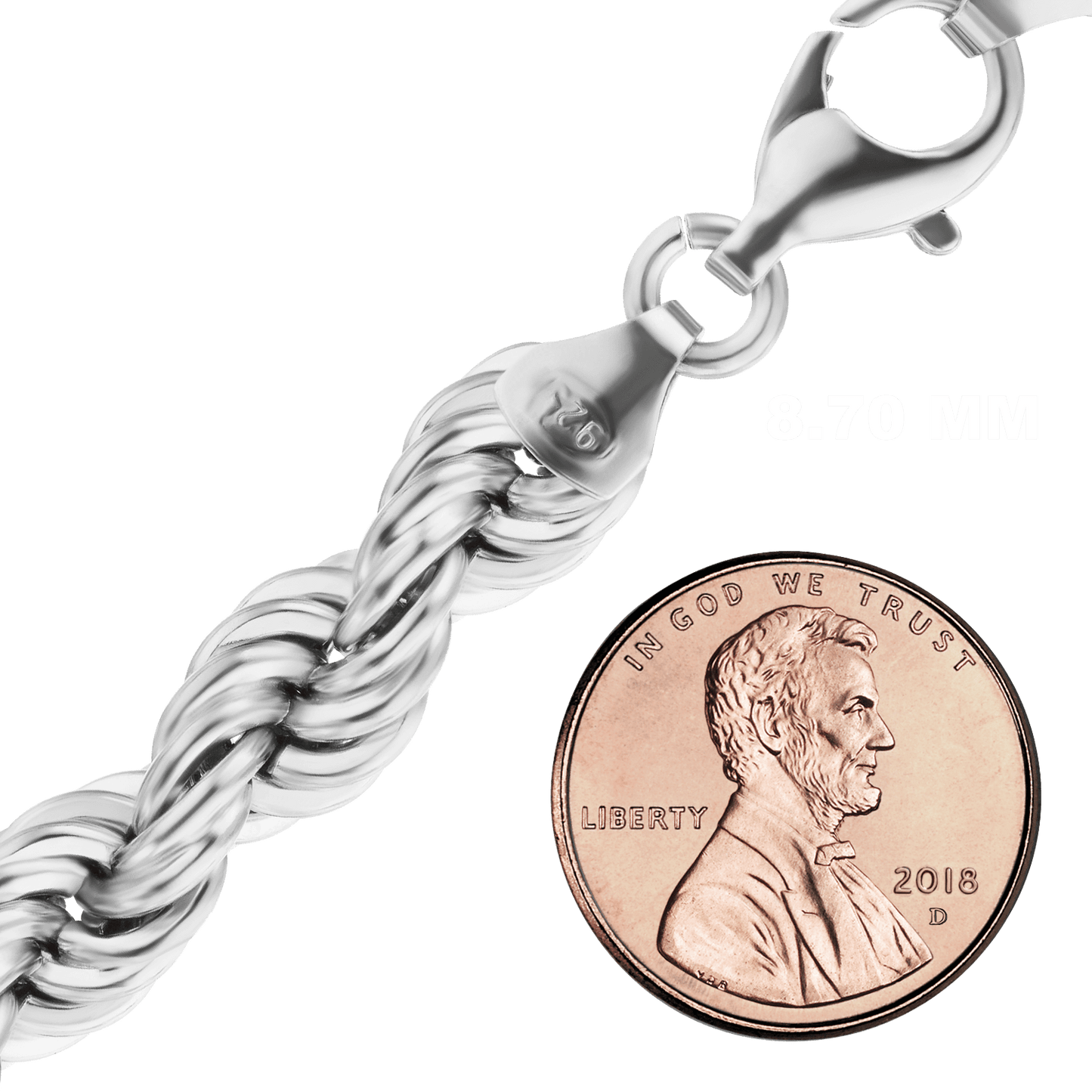 Handgefertigte Halskette aus massivem Seil aus Sterlingsilber