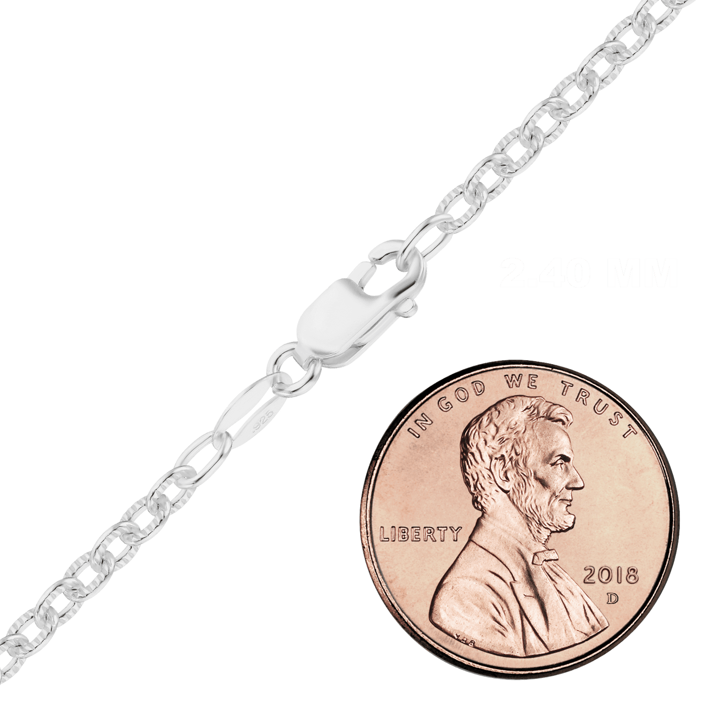 Längliche, strukturierte Kabelkette aus Sterlingsilber