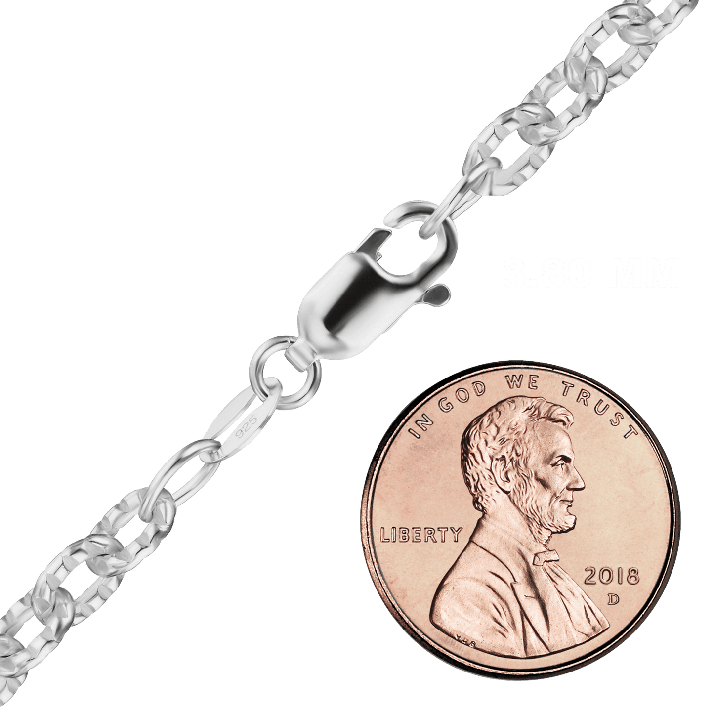 Längliche, strukturierte Kabelkette aus Sterlingsilber