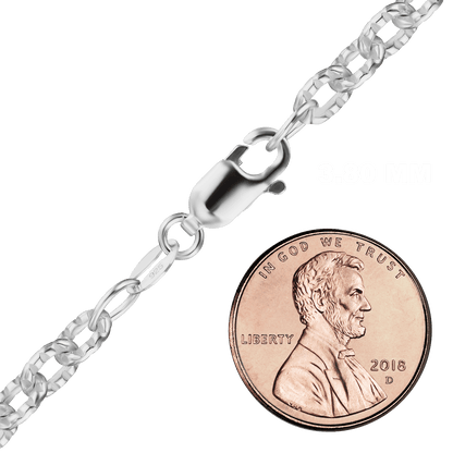 Längliche, strukturierte Kabelkette aus Sterlingsilber