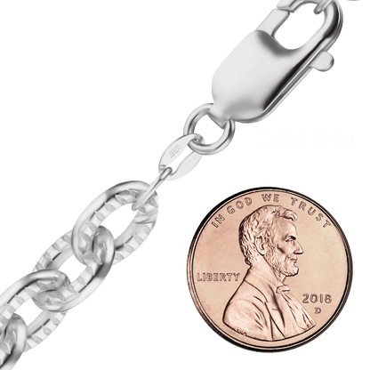 Längliche, strukturierte Kabelkette aus Sterlingsilber