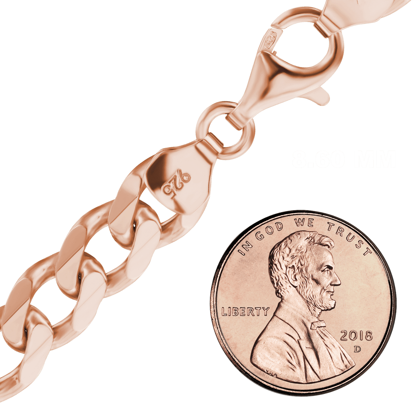 Mittelgroßes, flaches Panzerfußkettchen aus Sterlingsilber mit 18-karätiger Roségold-Veredelung