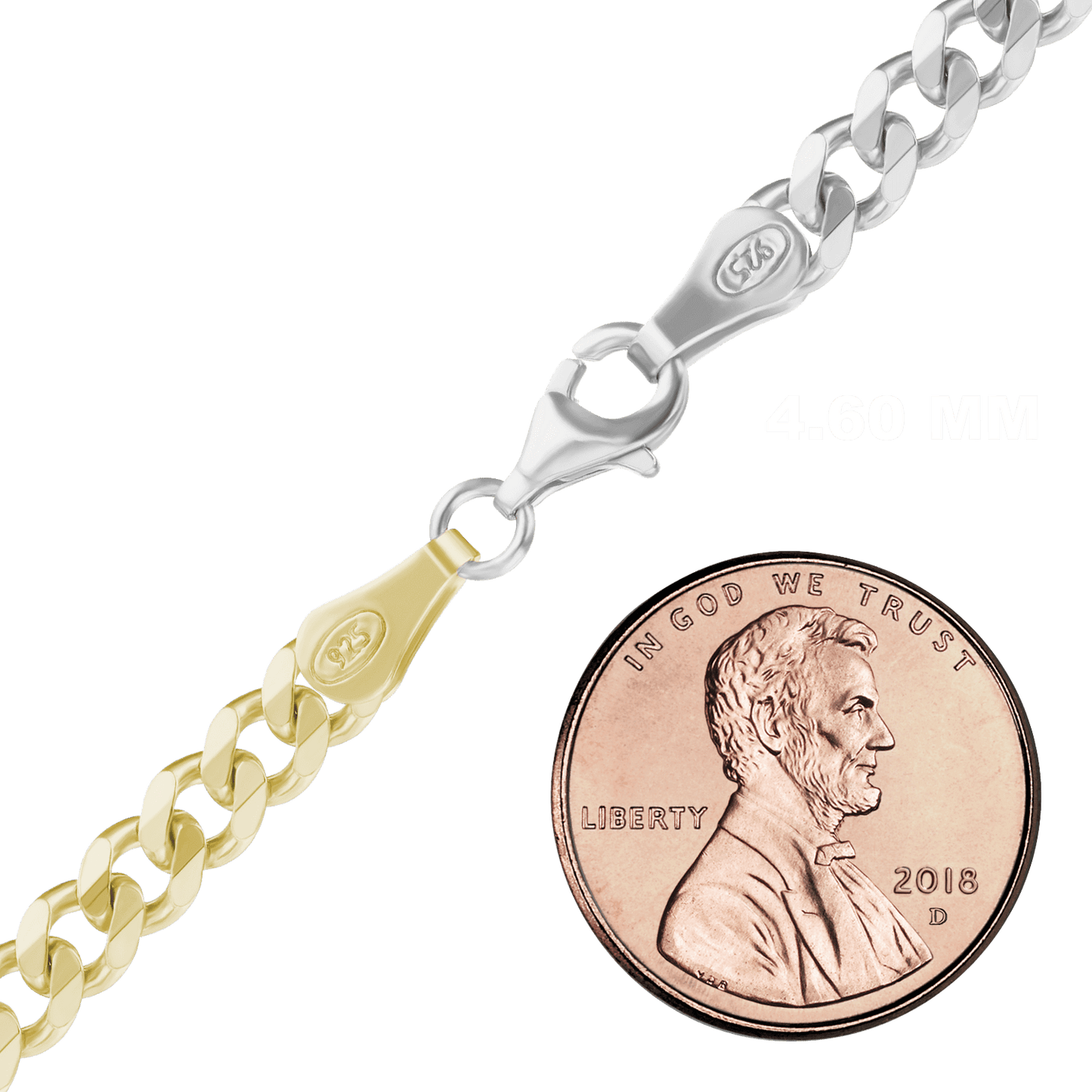 Mittelgroßes, flaches Panzerfußkettchen aus Sterlingsilber mit zweifarbiger Oberfläche aus 18-karätigem Gelbgold