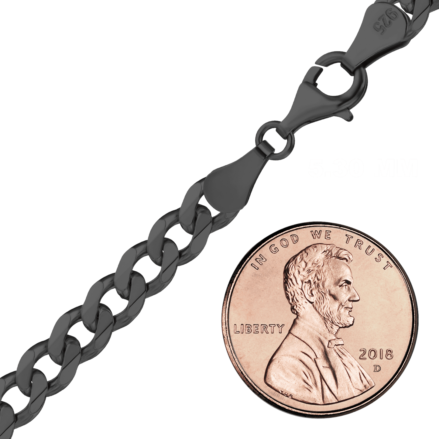 Mittelgroßes, flaches Panzerfußkettchen aus Sterlingsilber mit schwarzer Rhodium-Beschichtung