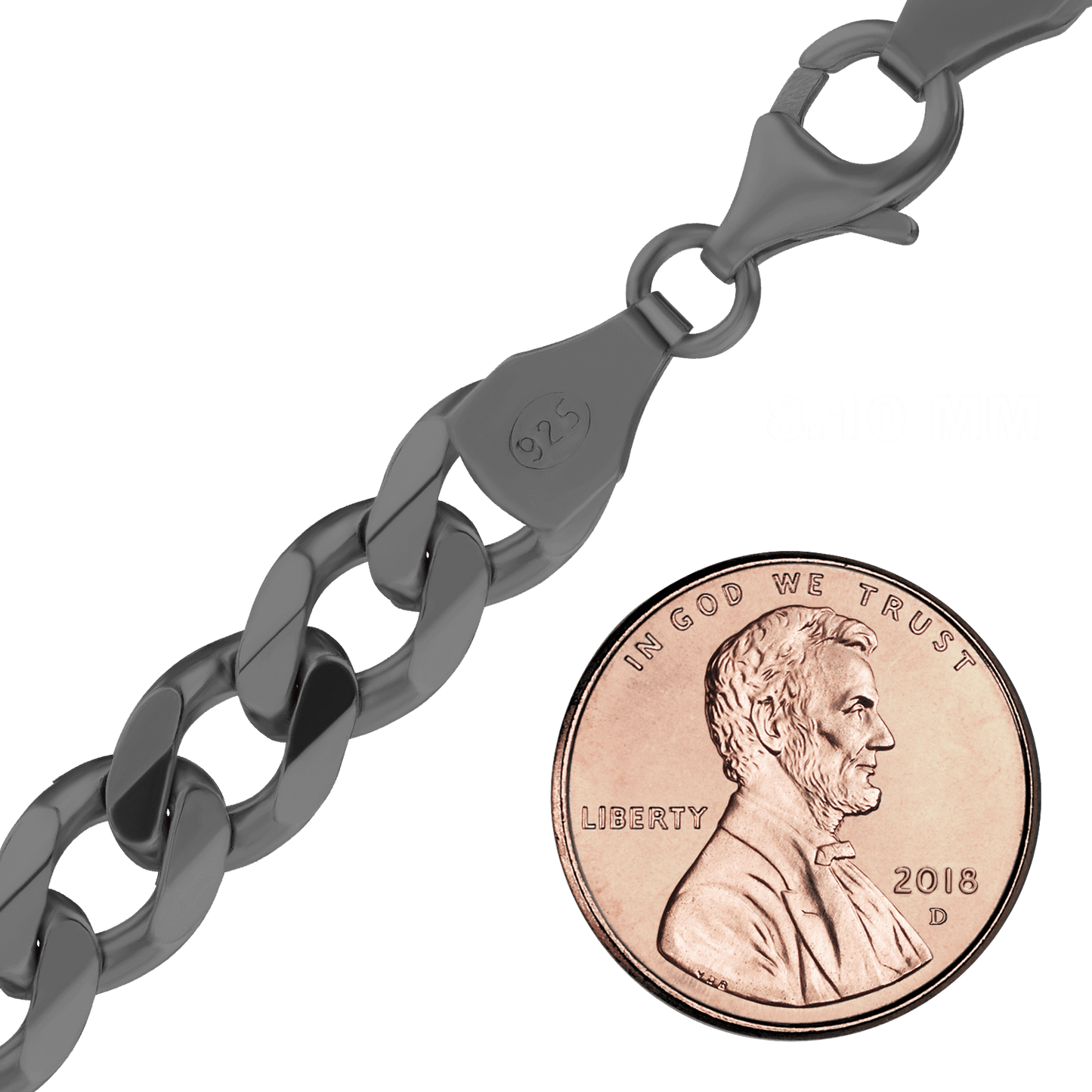 Mittelgroßes, flaches Panzerfußkettchen aus Sterlingsilber mit schwarzer Rhodium-Beschichtung