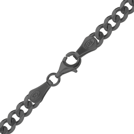 Mittelgroßes, flaches Panzerfußkettchen aus Sterlingsilber mit schwarzer Rhodium-Beschichtung