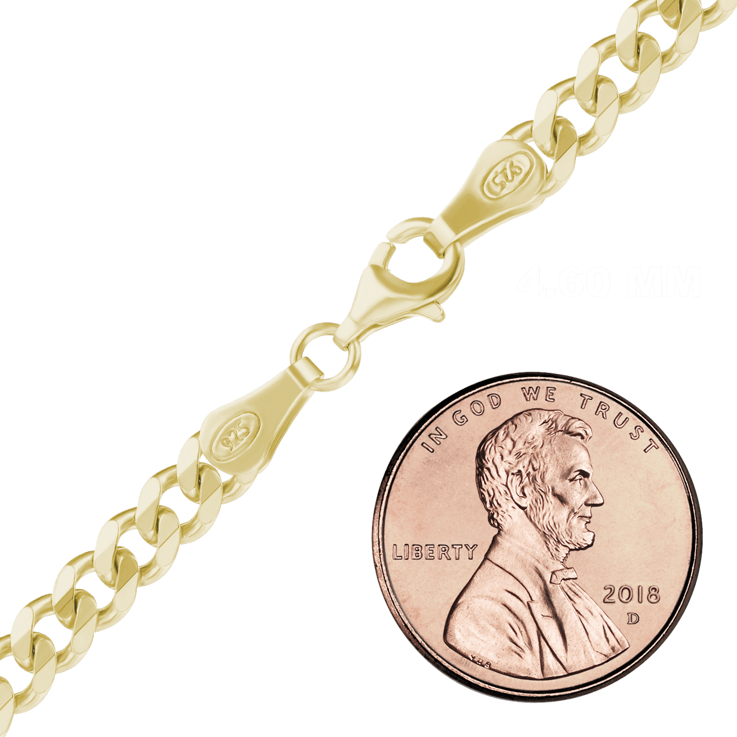 Mittelgroßes, flaches Panzerfußkettchen aus Sterlingsilber mit 18-karätiger Gelbgold-Veredelung