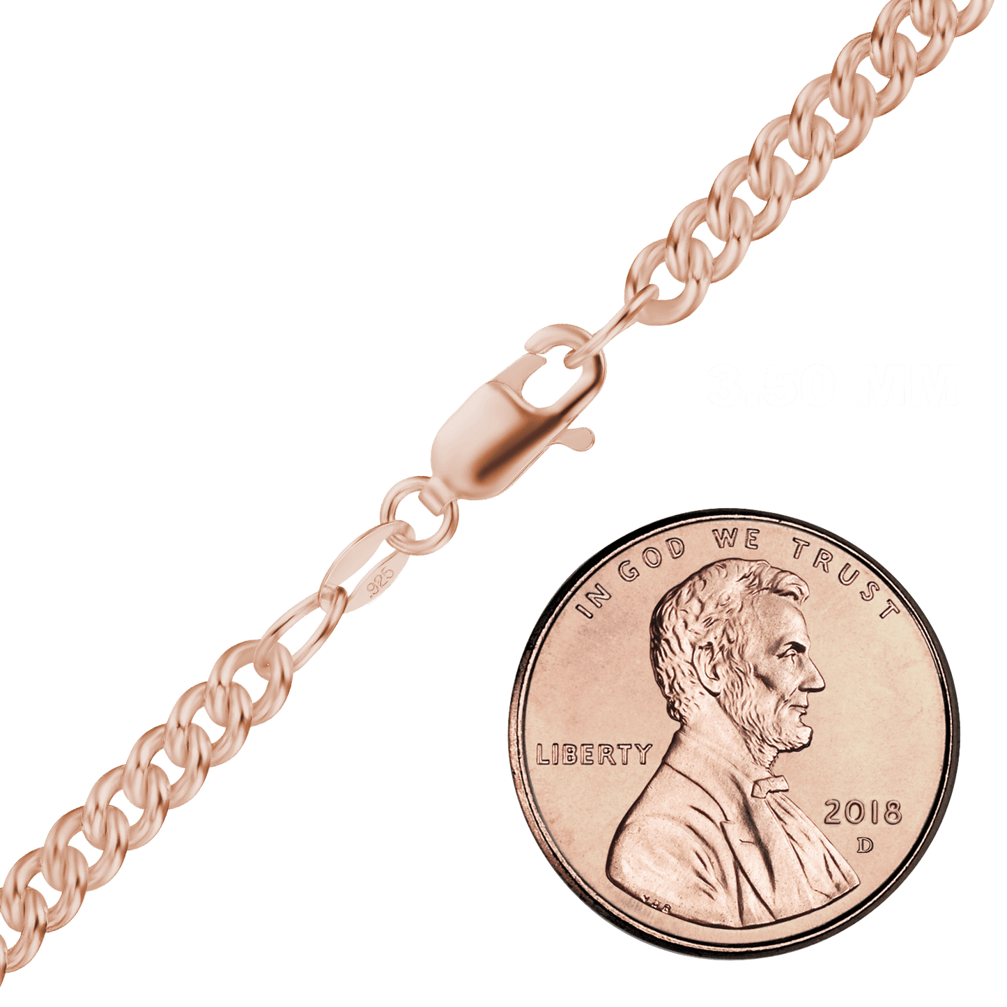 Mittelgroße, runde Panzerkette aus Sterlingsilber – 18 Karat Roségold-Finish