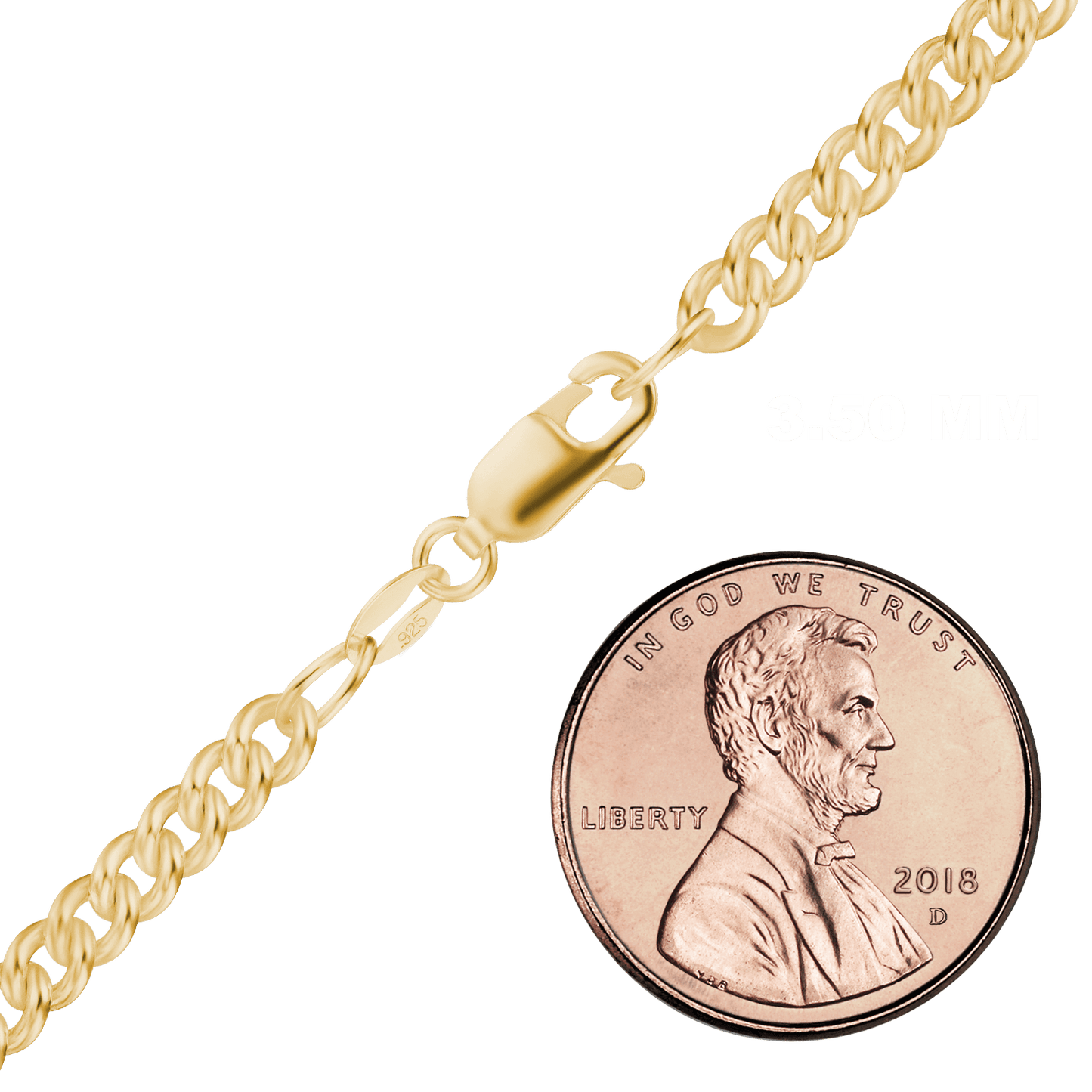 Medium Round Curb Anklet in Sterling Silver 18K Yellow Gold Finish