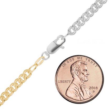 Medium Round Curb Anklet in Sterling Silver 18K Yellow Gold Two Tone Finish