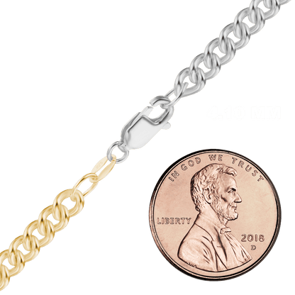 Medium Round Curb Anklet in Sterling Silver 18K Yellow Gold Two Tone Finish