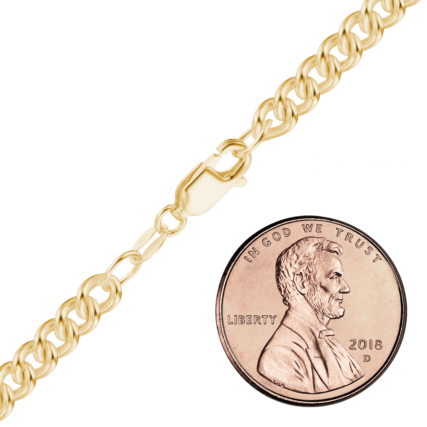 Medium Round Curb Anklet in Sterling Silver 18K Yellow Gold Finish