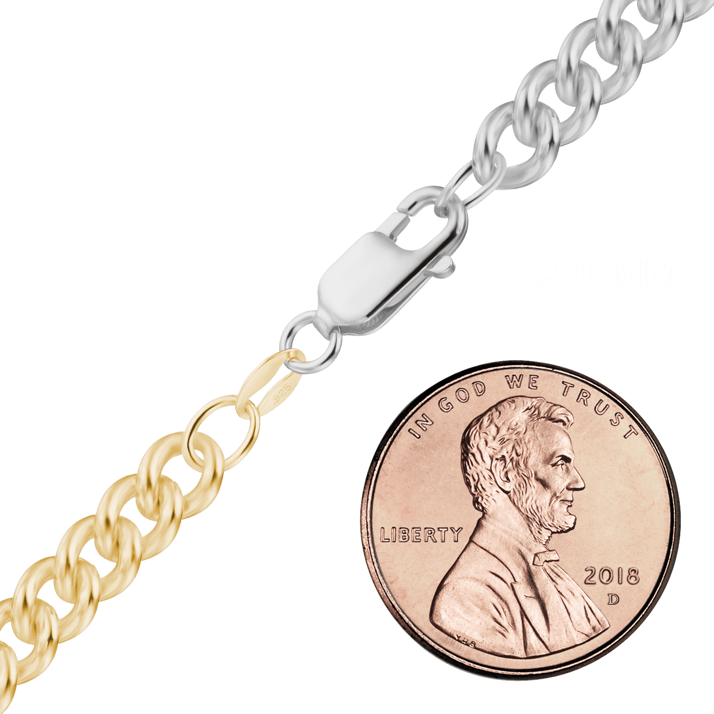 Medium Round Curb Anklet in Sterling Silver 18K Yellow Gold Two Tone Finish