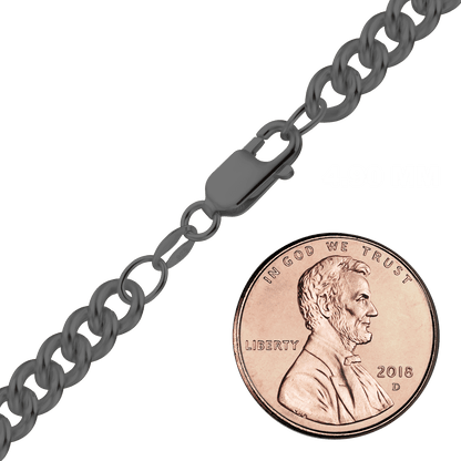 Mittelgroße, runde Panzerkette aus Sterlingsilber - Schwarzrhodium