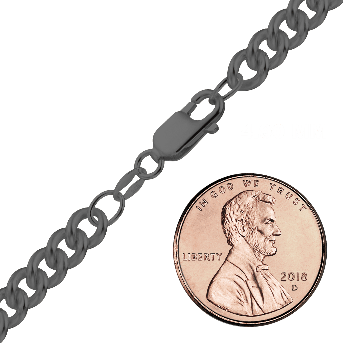 Medium Round Curb Anklet in Sterling Silver Black Rhodium Finish