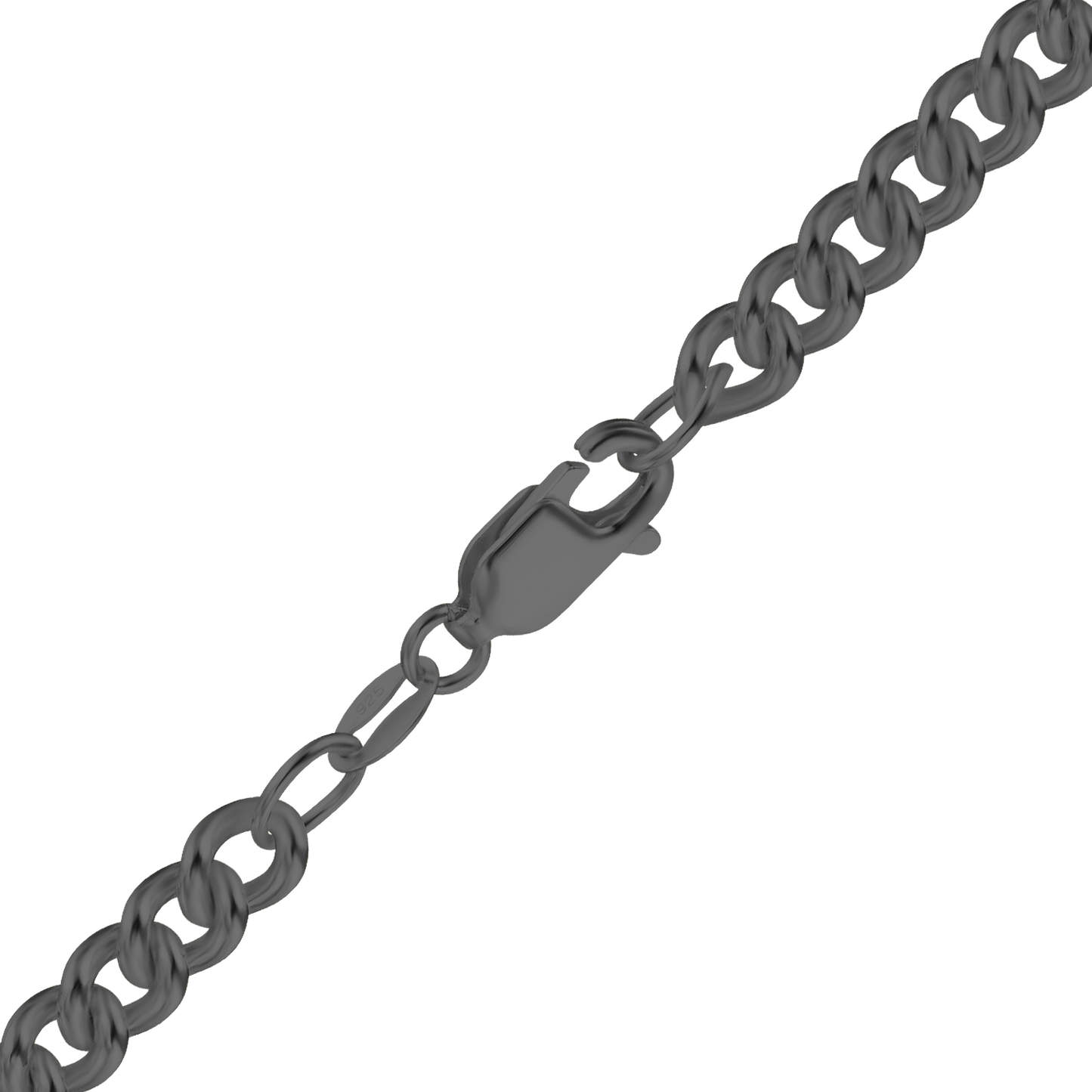 Mittelgroße, runde Panzerkette aus Sterlingsilber - Schwarzrhodium