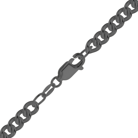 Mittelgroße, runde Panzerkette aus Sterlingsilber - Schwarzrhodium