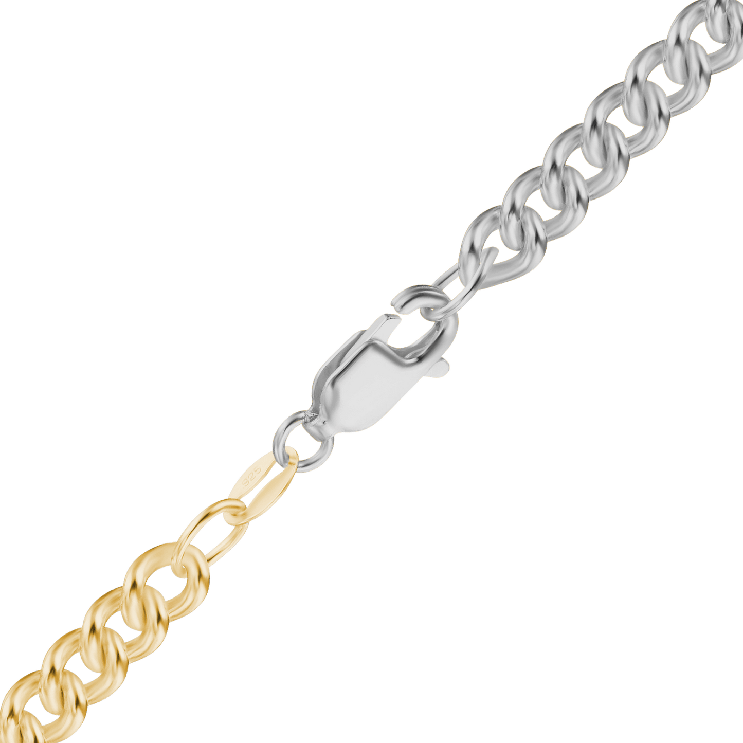 Medium Round Curb Anklet in Sterling Silver 18K Yellow Gold Two Tone Finish