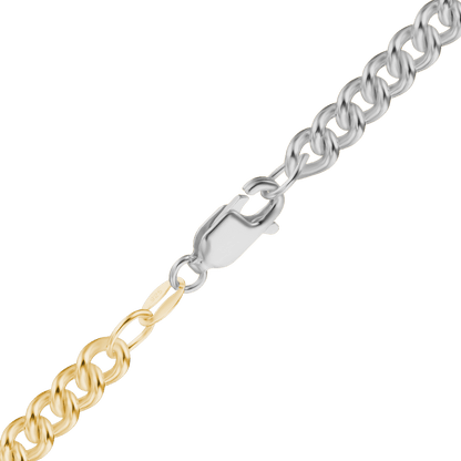 Medium Round Curb Anklet in Sterling Silver 18K Yellow Gold Two Tone Finish