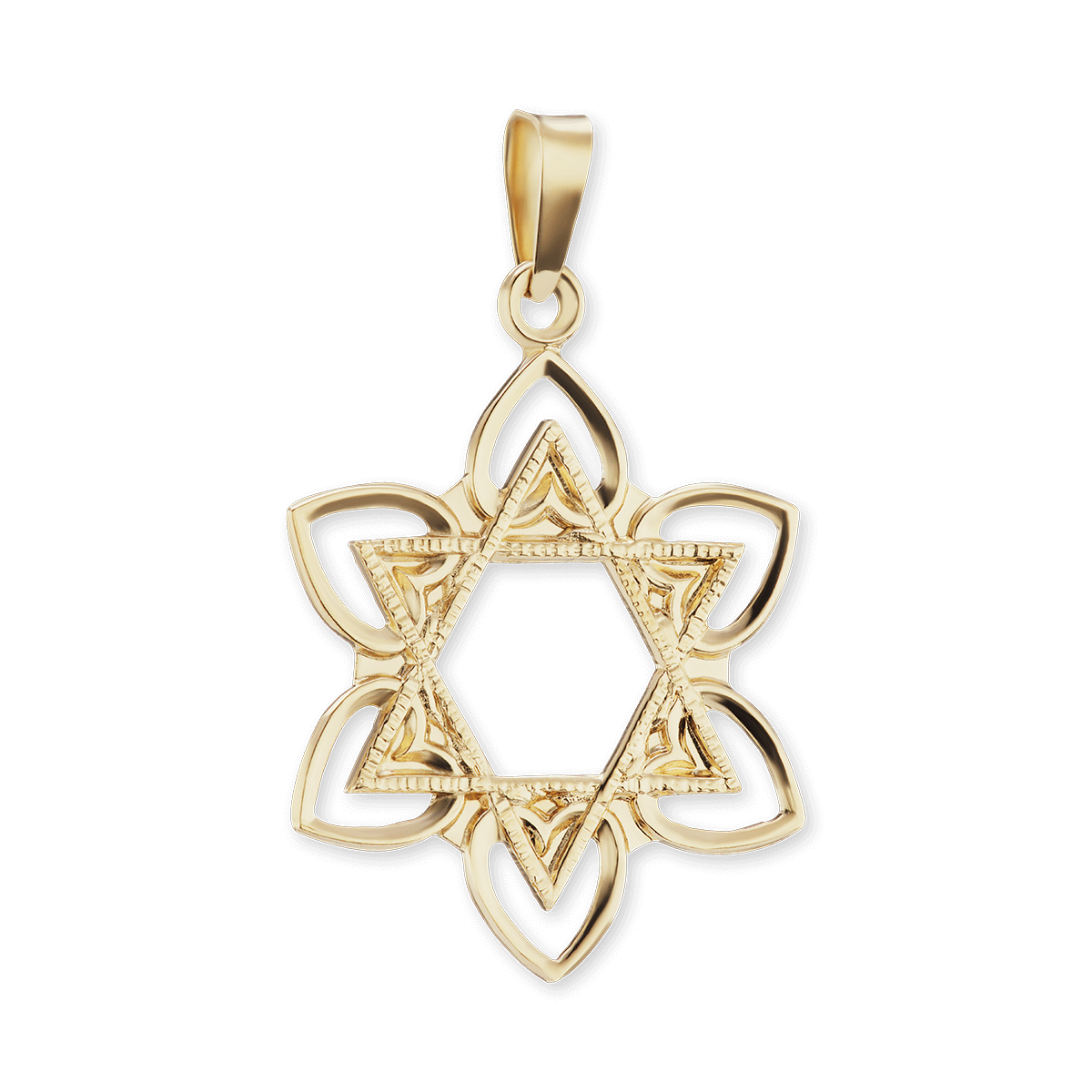 Davidstern-Anhänger mit Blume aus 14-karätigem Gelbgold