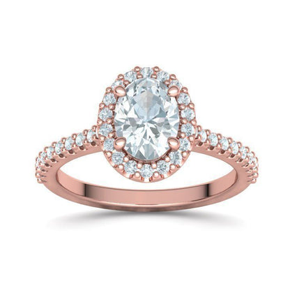 1 ct Oval Diamond Engagement Ring with Halo - Pavé Band