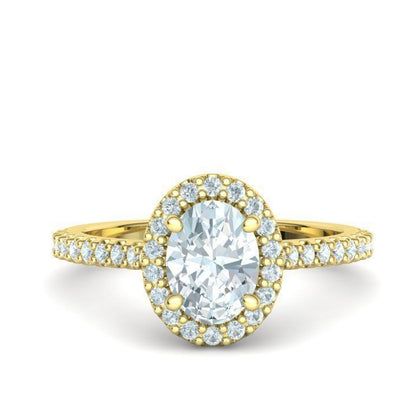 1 ct Oval Diamond Engagement Ring with Halo - Pavé Band