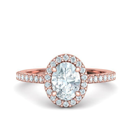 1 ct Oval Diamond Engagement Ring with Halo - Pavé Band