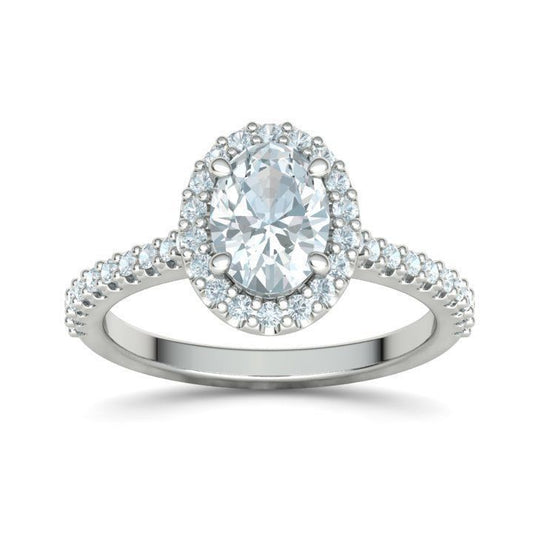 1 ct Oval Diamond Engagement Ring with Halo - Pavé Band