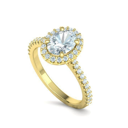 1 ct Oval Diamond Engagement Ring with Halo - Pavé Band