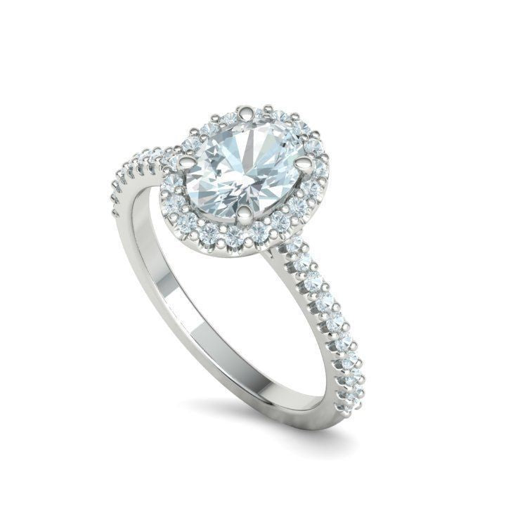 1 ct Oval Diamond Engagement Ring with Halo - Pavé Band