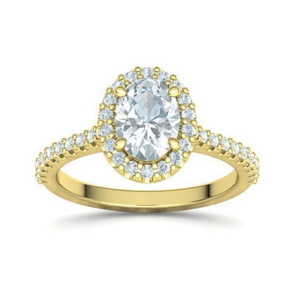 1 ct Oval Diamond Engagement Ring with Halo - Pavé Band