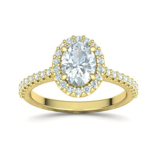 1 ct Oval Diamond Engagement Ring with Halo - Pavé Band