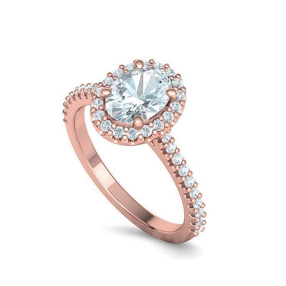 1 ct Oval Diamond Engagement Ring with Halo - Pavé Band