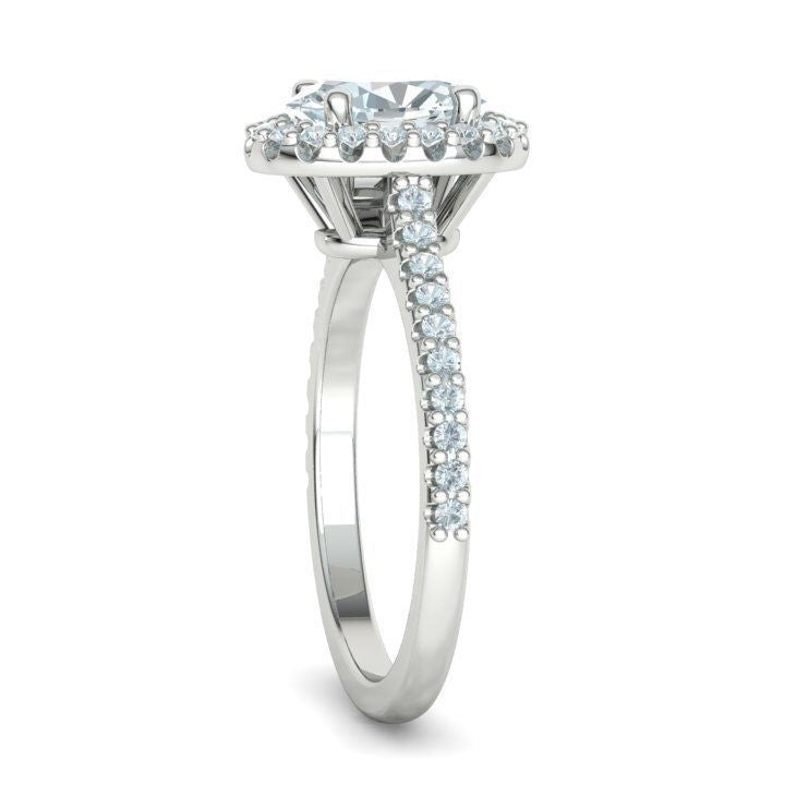1 ct Oval Diamond Engagement Ring with Halo - Pavé Band