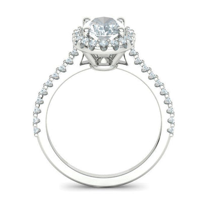 1 ct Oval Diamond Engagement Ring with Halo - Pavé Band