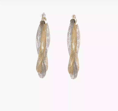 14-karätige zweifarbige Gold-Netz-Creolen