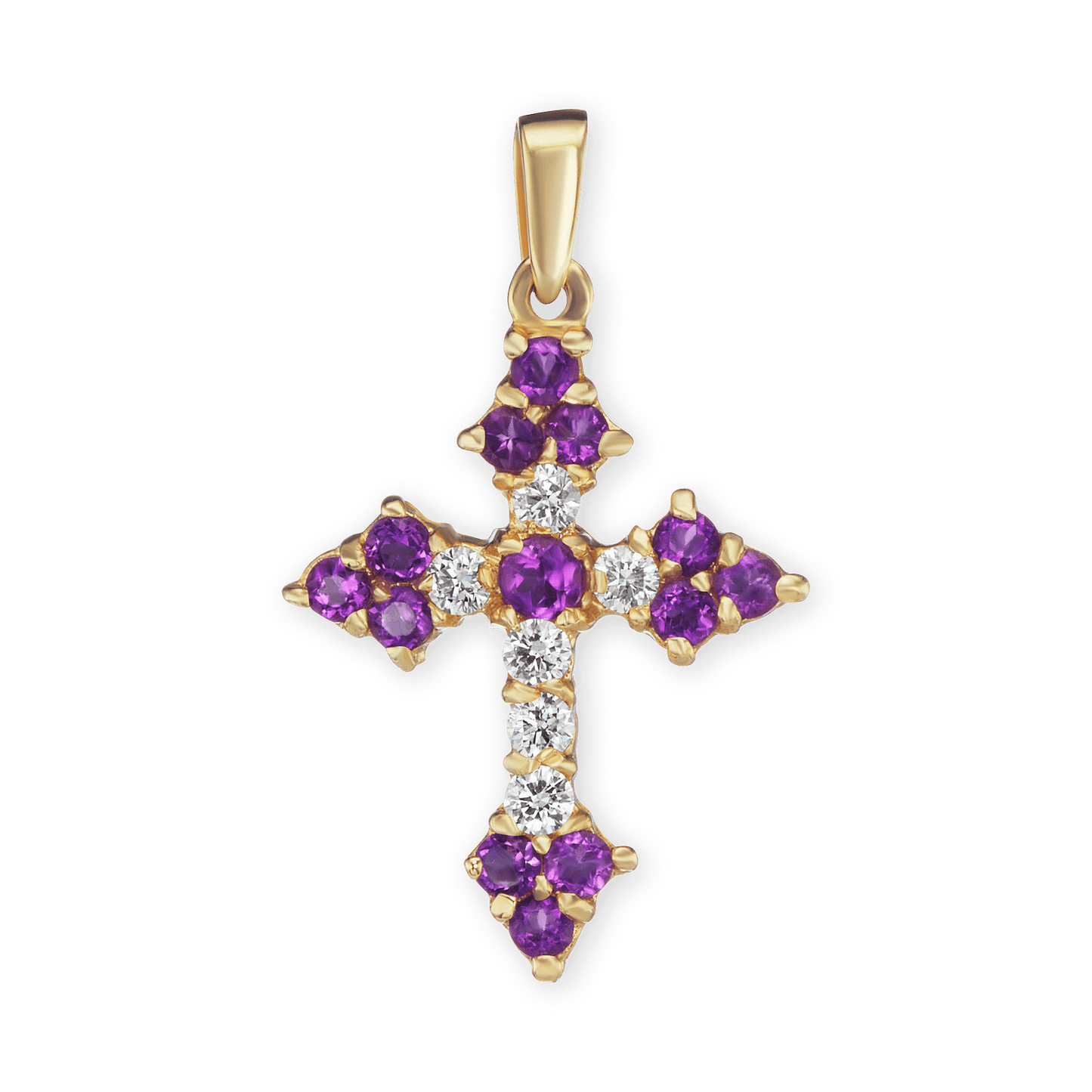 Trinity-Kreuz-Anhänger mit violettem Zirkonia in 18-karätigem Gelbgold