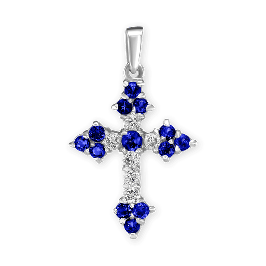 Trinity-Kreuz-Anhänger mit dunkelblauem Zirkonia in Sterlingsilber