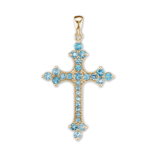 Trinity-Kreuz-Anhänger mit hellblauem Zirkonia in 18-karätigem Gelbgold