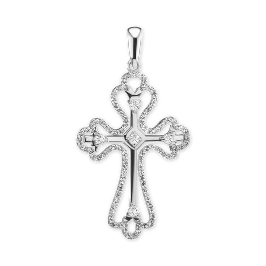 Kleeblatt-Kreuzanhänger mit Zirkonia in Sterlingsilber