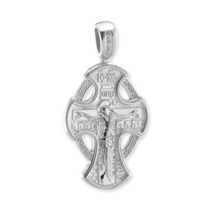 Zweifarbiger byzantinischer Doppelkreuz- und Kruzifix-Anhänger aus Sterlingsilber