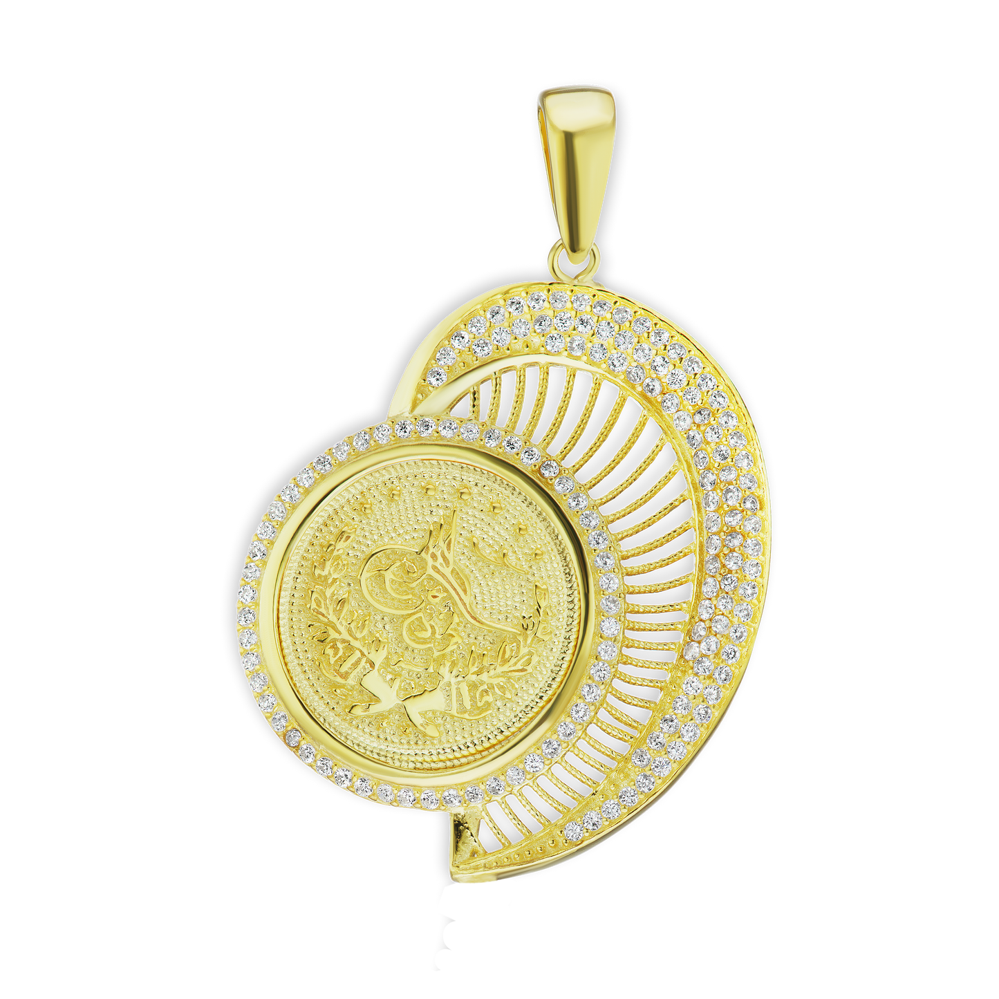 Sterling Silver Turkish Coin Pendant in Sterling Silver Finished in 14K Yellow Gold