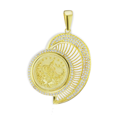 Sterling Silver Turkish Coin Pendant in Sterling Silver Finished in 14K Yellow Gold