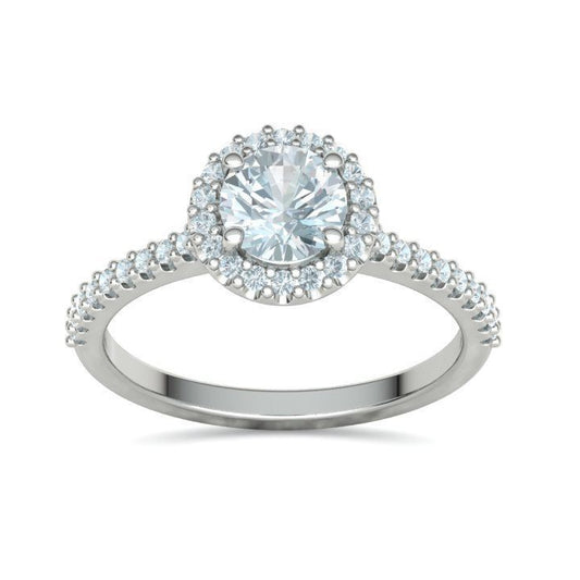 1 ct Round Diamond Engagement Ring with Halo - Pavé Band