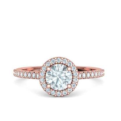 1 ct Round Diamond Engagement Ring with Halo - Pavé Band