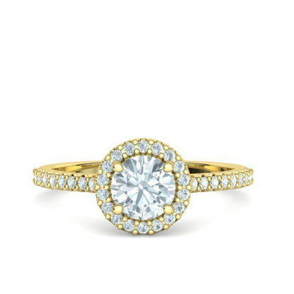 1 ct Round Diamond Engagement Ring with Halo - Pavé Band