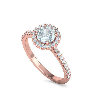 1 ct Round Diamond Engagement Ring with Halo - Pavé Band